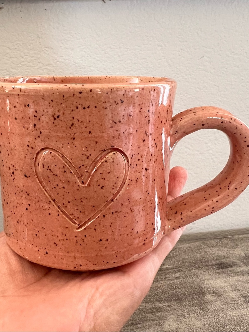 Pair of 2 Black Oak Art Studio Pink Heart Pottery Coffee Mug Magnolia Waco TX